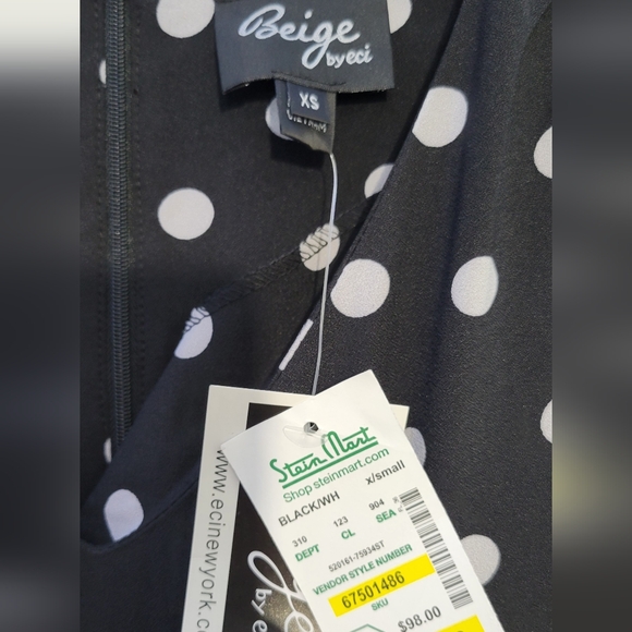 NEW Black Jumpsuit V Neck Beige By Eci White Polka Dot XSmall One Piece Pant - Picture 3 of 5